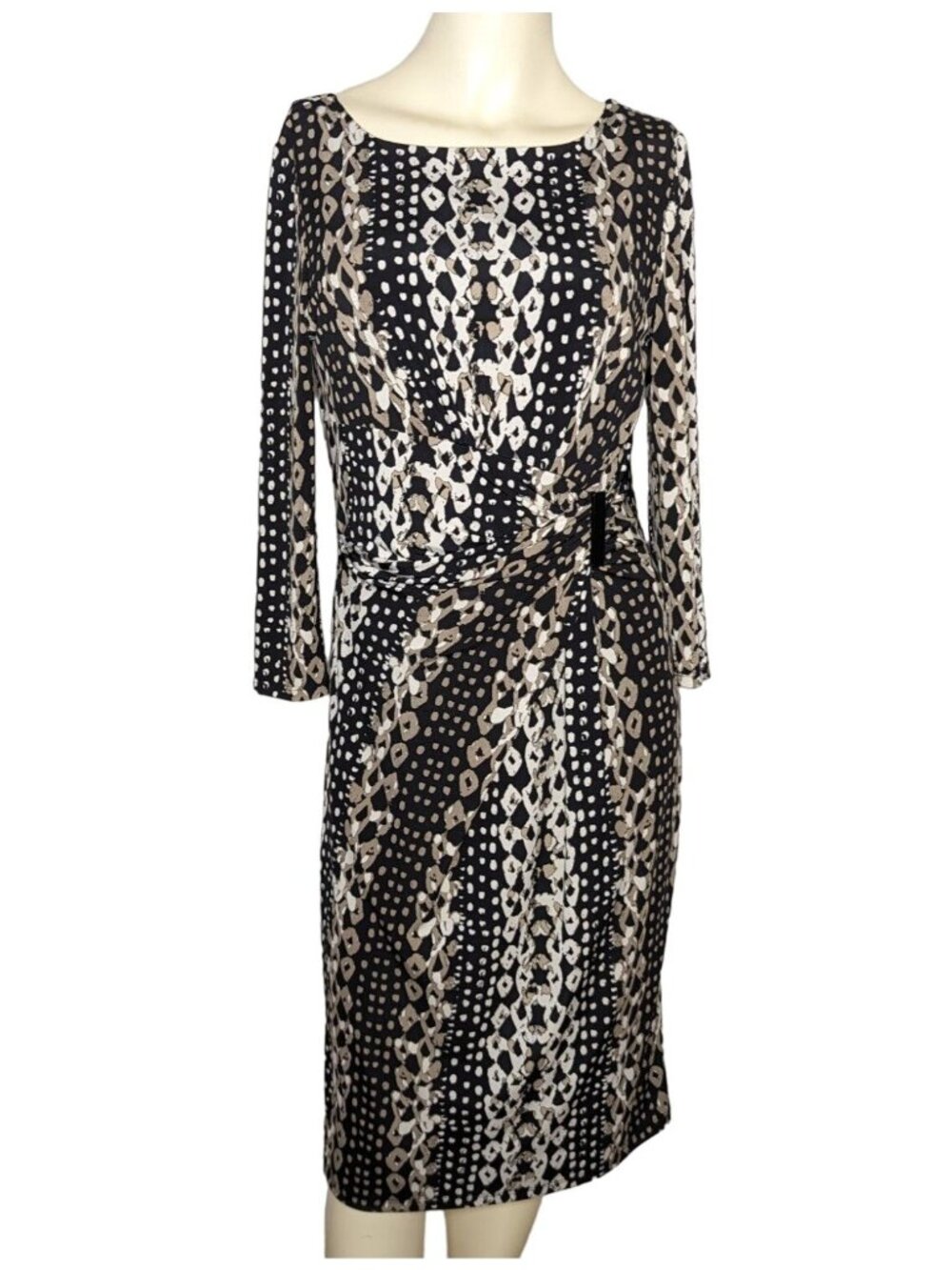 Gina Bacconi Faux Wrap Fitted Long Sleeve Lined Career Dress Size 8
